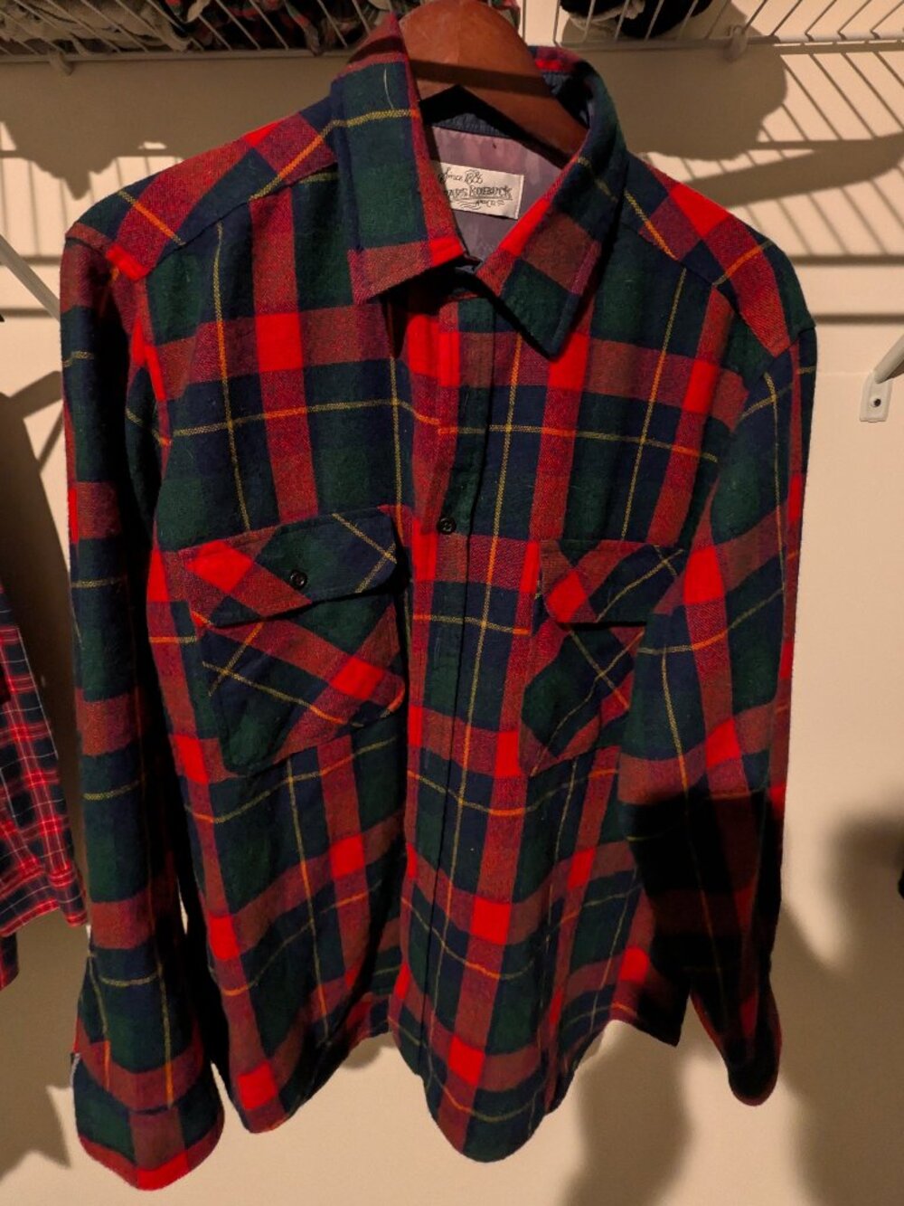 Sears Roebuck Mens Red Green Plaid Flannel Shirt Holiday Tartan